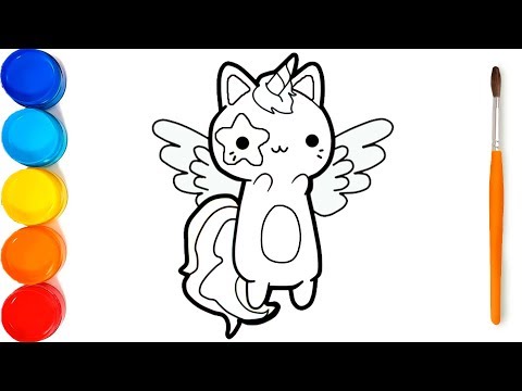Desenho de um gato unicórnio fofo para colorir