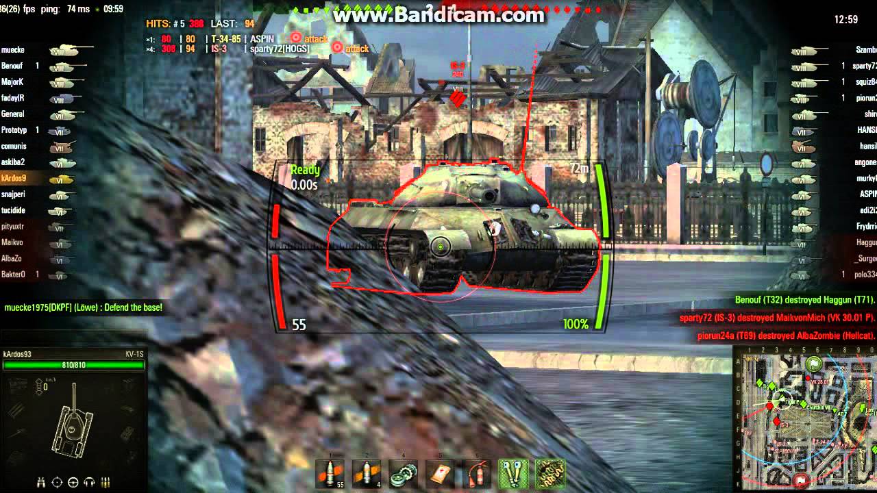 U.S.S.R Heavy Tank KV 1S owning U.S.S.R IS 3 Heavy tank with 1 hp, 122mm gun