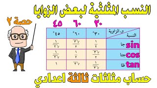 النسب المثلثية الاساسية لبعض الزوايا الدرس الثاني حساب مثلثات للصف الثالث الاعدادي ترم اول | حصة 2