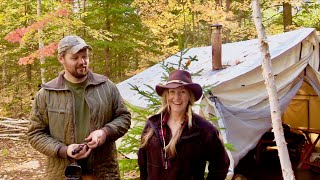 Off Grid Hot Tent Camping With Girl in the Woods and Bushradical - Alone on History Reunion