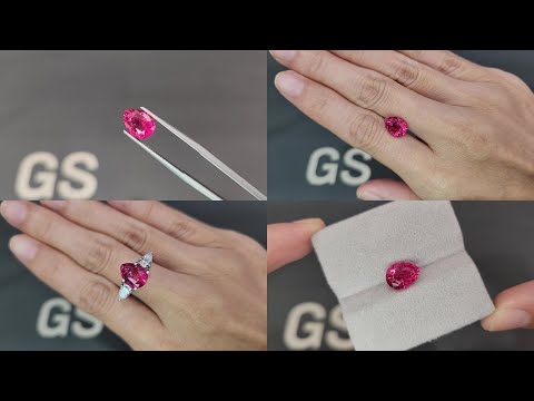 Spinel Mahenge Vivid Pink Red pear cut 3.09 carats, Tanzania Video  № 1