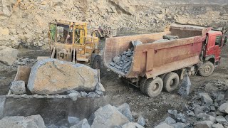 Caterpillar 966D Wheel Loader Big Rock Loading | Heavy Equipment Power in Action