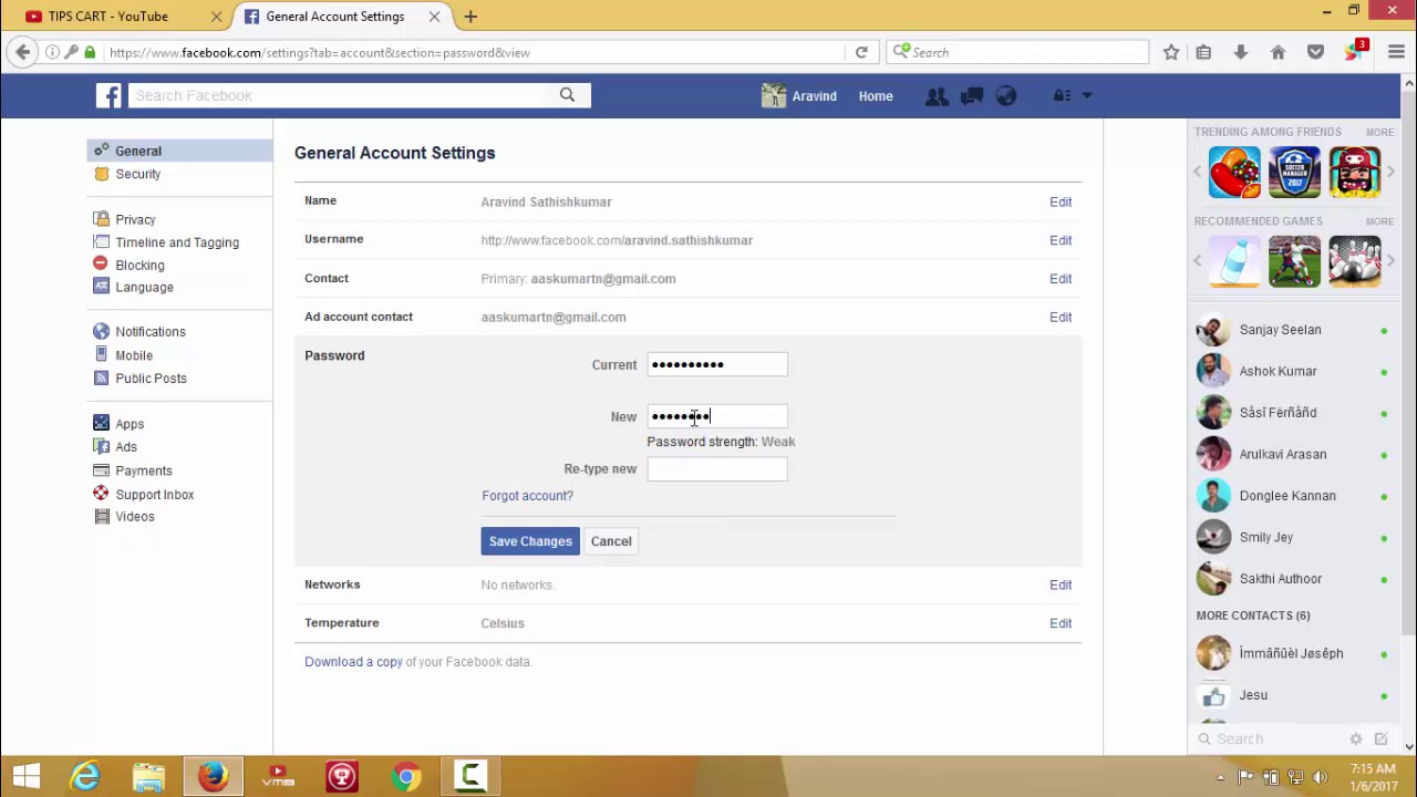 How to change facebook password - change your password on facebook (2017) - YouTube