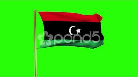 Libya Flag Waving In The Wind. Green Screen, Alpha Matte. Loopable Animation