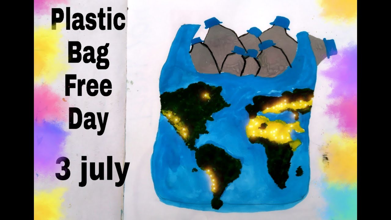 Plastic bag free day drawing, painting say no plastic international