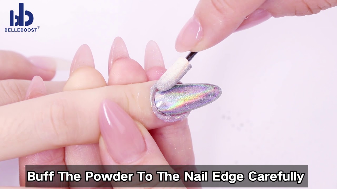 Detail Application Of Nail Holographic Powder 100% Perfect Quick And Easy