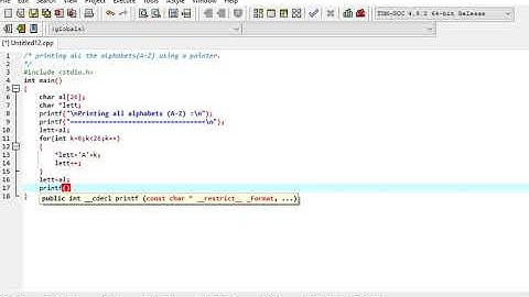 printing all the alphabets(A-Z) using a pointer