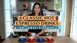 4 Clic Hot Espresso Drink Recipes - 6Oz Cups Americano, Latte, Cappuccino & Mocha