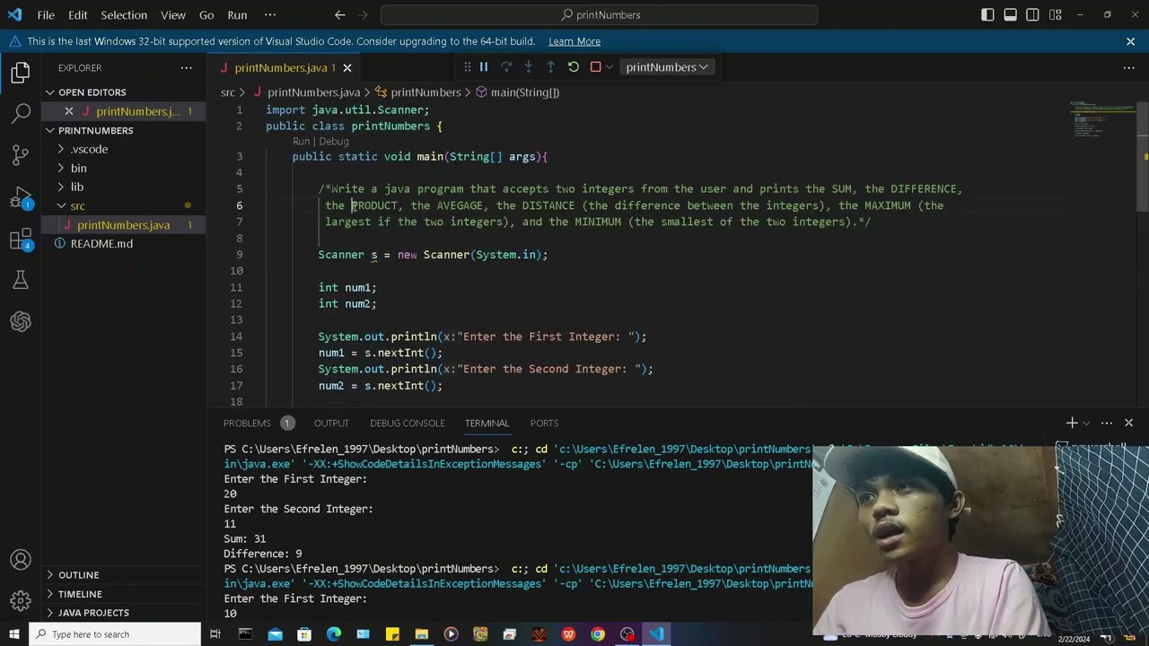 JAVA PROGRAM ACTIVITY #1 Create a java program that accepts two integers from the user... #indian