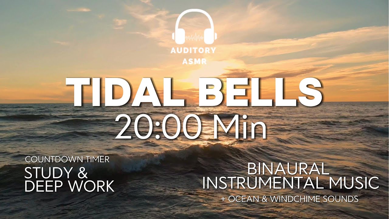 20-Minute Pomodoro 🍃 Ocean Waves + Wind Chimes + Binaural Music | Tidal Bells Focus Timer