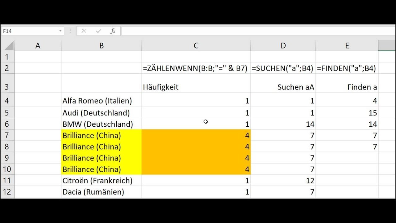 Update Excel Formel : Text SUCHEN FINDEN in einer Zelle