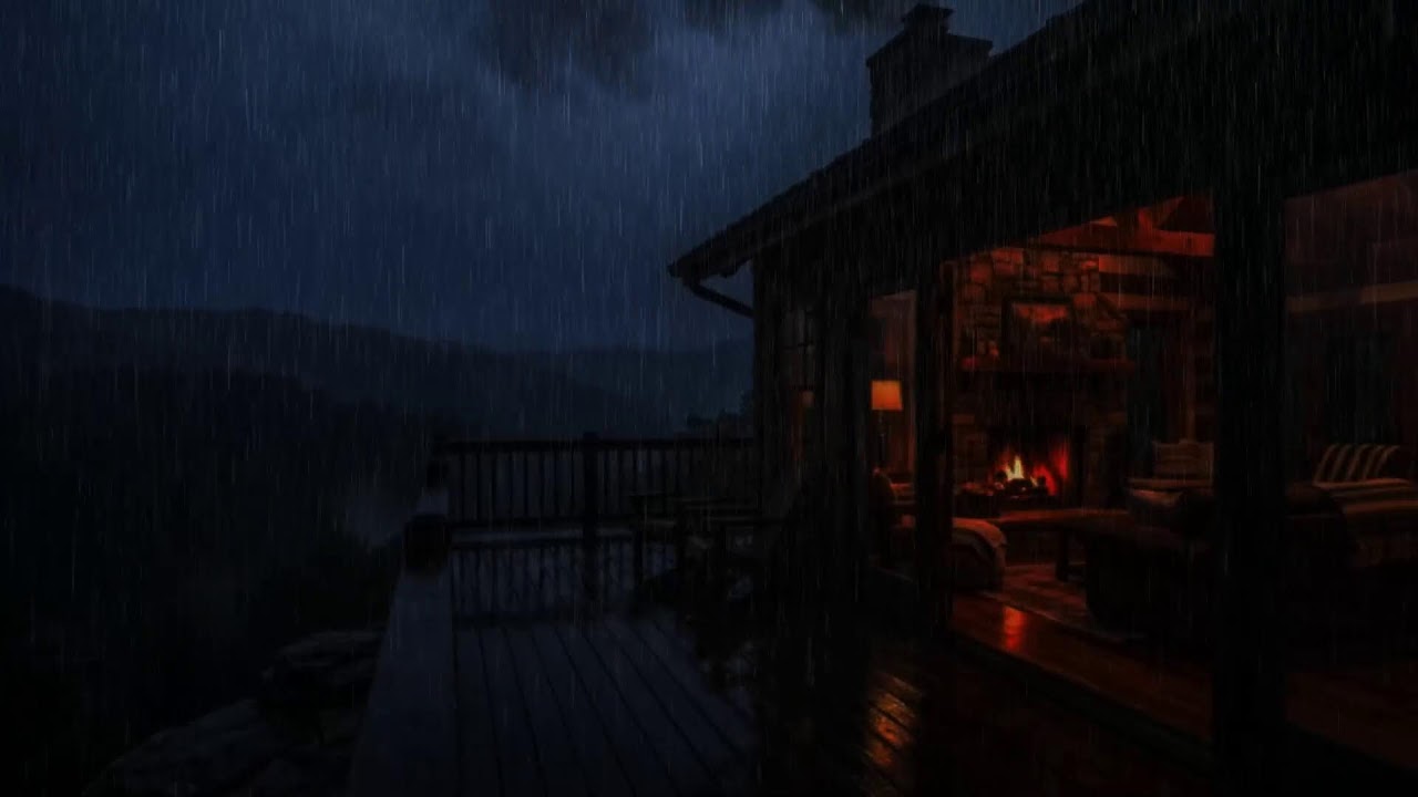 Fall Asleep in Minutes 🌧️ Heavy Rain on Cozy Cabin with Fireplace | Deep Sleep & Insomnia Relief