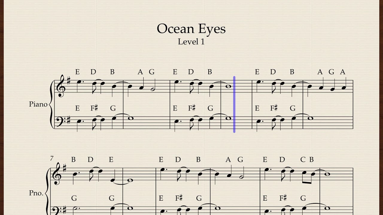 Ocean Eyes Piano Level 1 YouTube