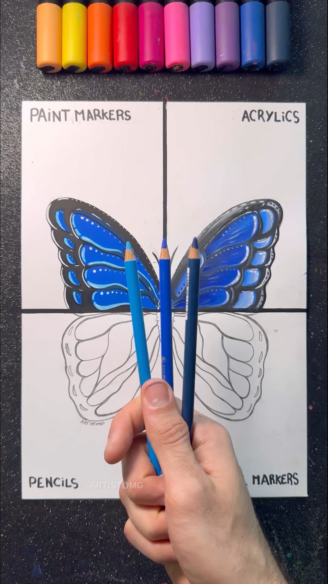 Butterfly with Pencils! ?✨? || Stay tuned for the 4th Technique! ? #artistomg