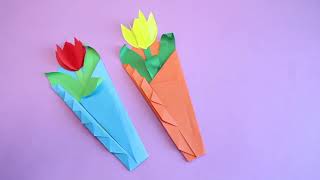 DIY Цветы из бумаги.🌷Как сделать тюльпан из бумаги своими руками. Подарок Маме 🌷