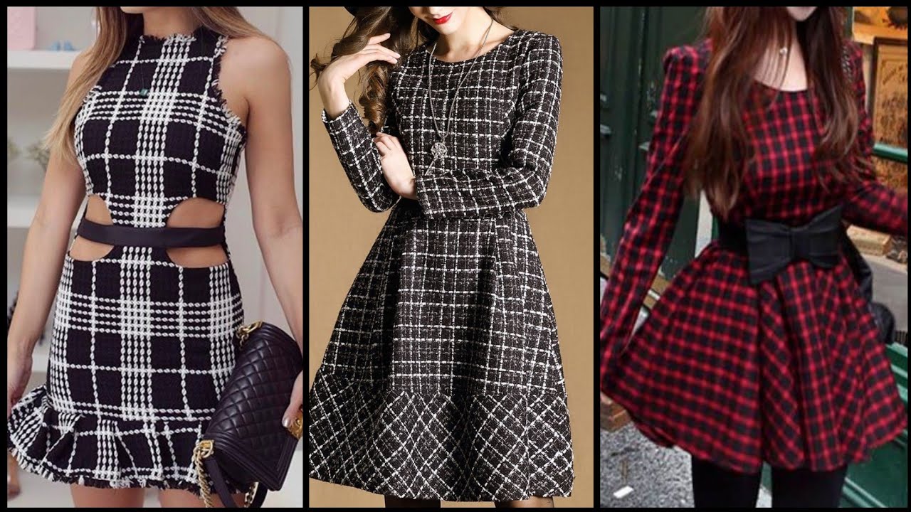 Checkered print mini dress design ideas 