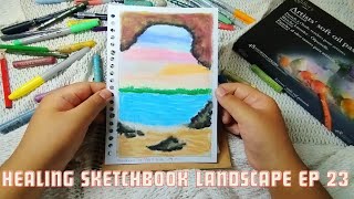 Healing sketchbook tour oil pastel landscape painting ep 23