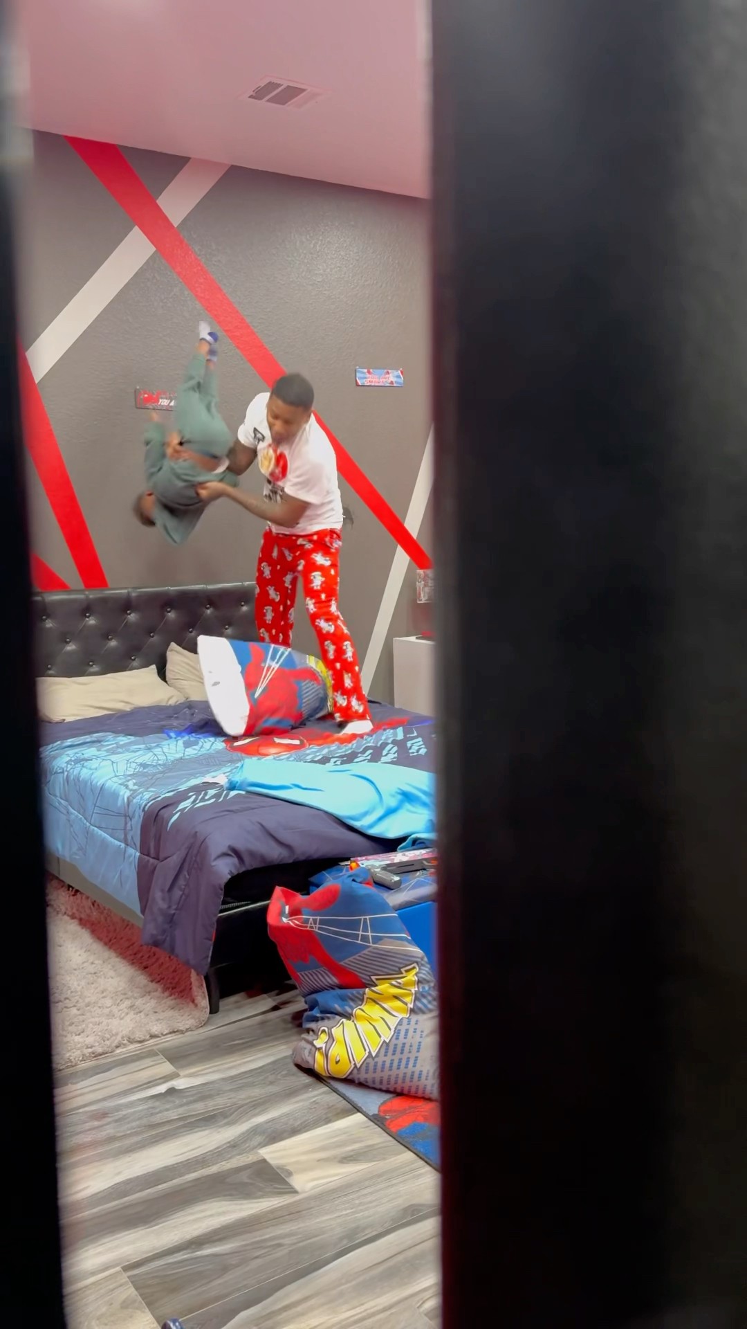 Dad \u0026 Son gets in trouble for having pillow fight #shorts