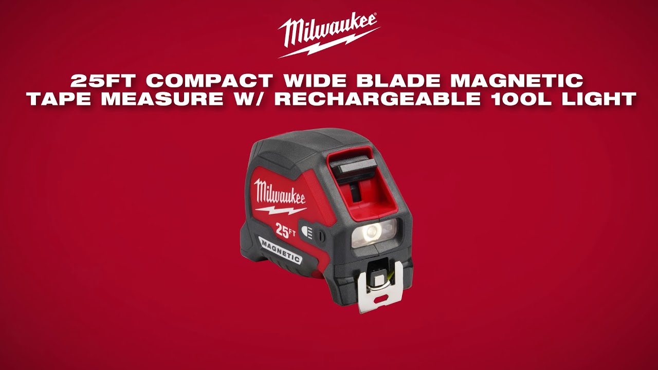 Milwaukee 48-22-0428 25ft Compact Wide Blade Magnetic Tape Measure w/ Rechargeable 100L Light