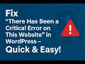 Fix “There Has Been a Critical Error on This Website” in WordPress – Quick &amp; Easy!