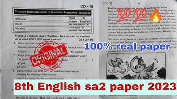 8th english cba3 sa2 💯Real question paper 2023💯🔥class 8th english cba3 sa2 question paper