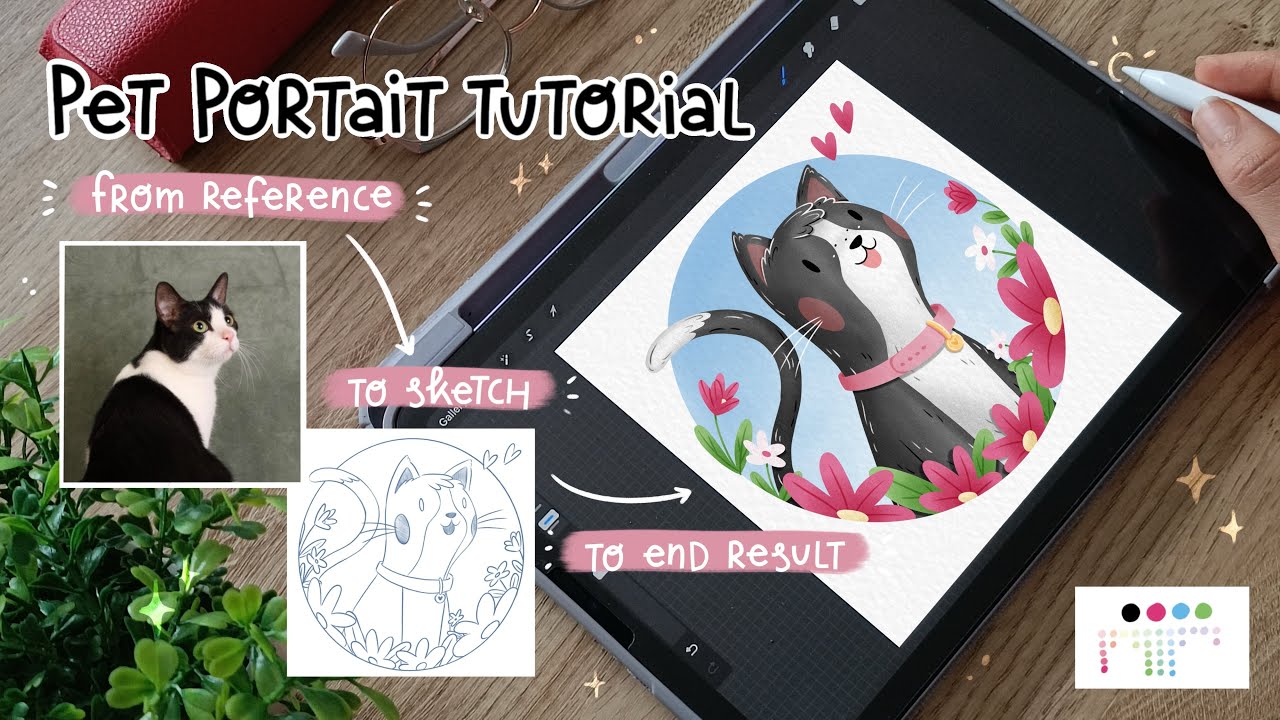How to Draw a Cute Tuxedo Cat in Procreate (Digital Cat Portrait ...