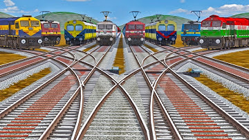 7 HIGH SPEED TRAINS CROSSING ON NEW CURVED BUMPY RAILROAD TRACKS -:- BeamNG.Drive | Train Simulator