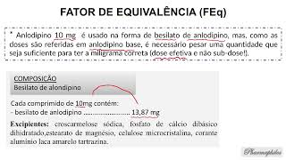 PHARMAPHILOS. Cálculos em farmácia magistral ou farmacotécnica, parte 3. #fatordeequivalencia