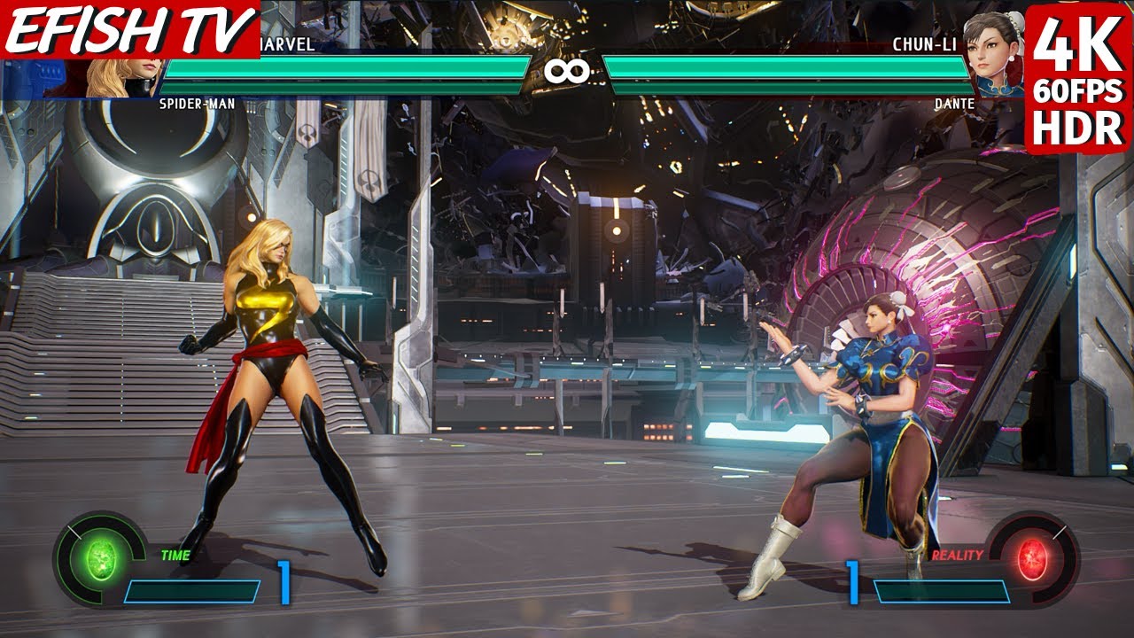 Captain Marvel & Spider-Man vs Chun-Li & Dante (Hardest AI 