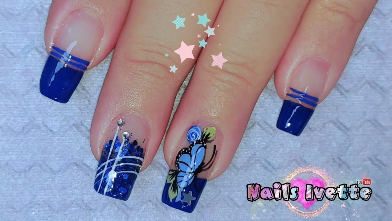 Nueva idea para decorar uñas en color azul / Modelo de uñas en azul / Uñas  decoradas azul rey - thptnganamst.edu.vn