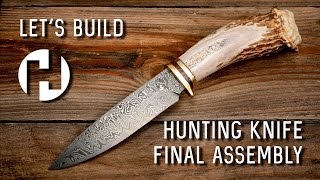 Final Assembly of a 6" Random Pattern Damascus Hunting Knife