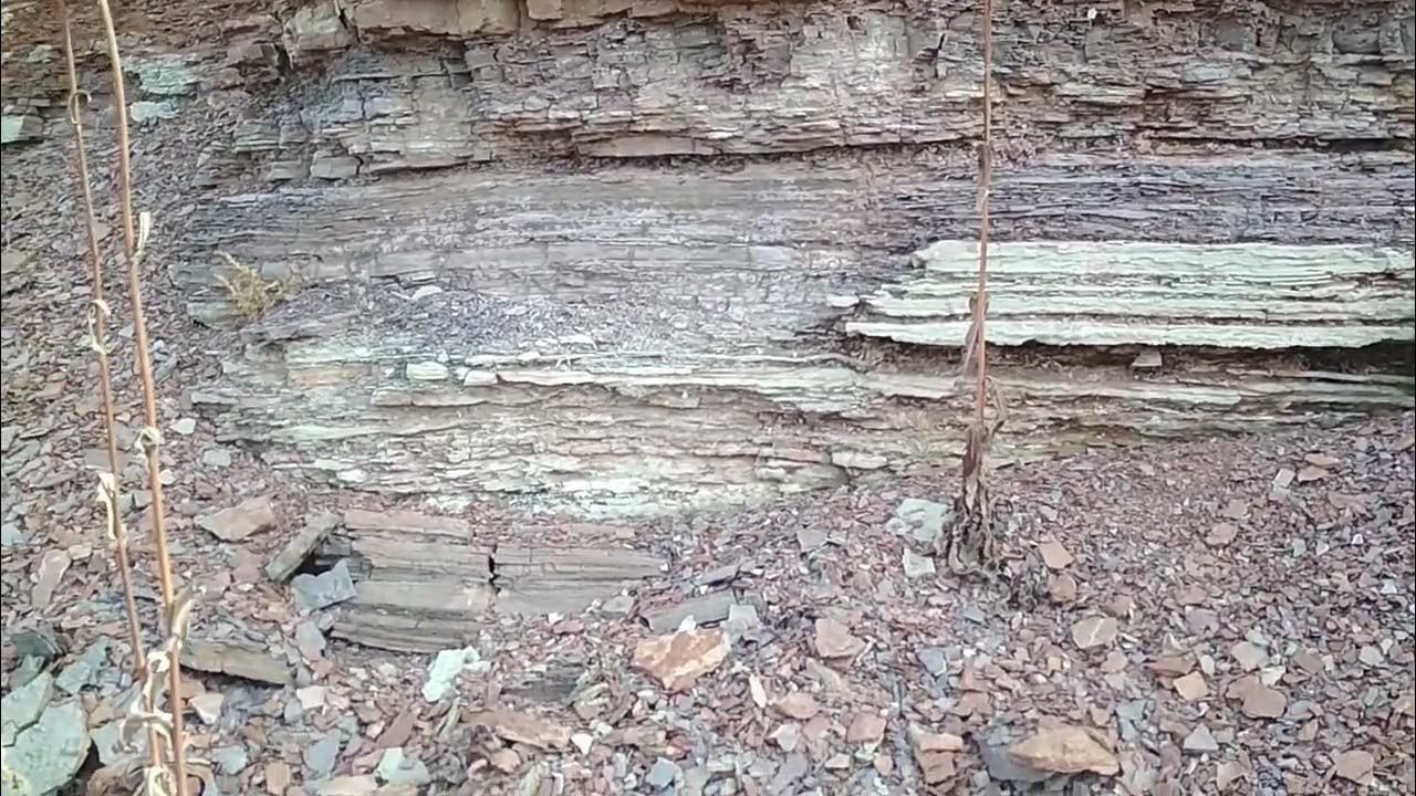 Разноцветные пласты отложений древнего моря, морская глина окаменевшая ...