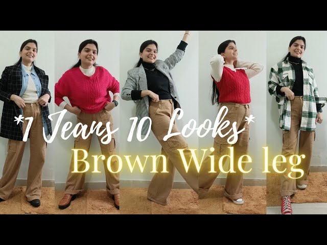 1 Brown Wide Leg Jeans 10 Different Looks ✨
