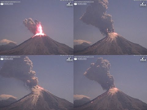 Espectacular Volcán de Colima 12 de enero 2017 explosión nocturna con rayos