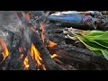 Catch and cook rainbow trout  with wild leeks