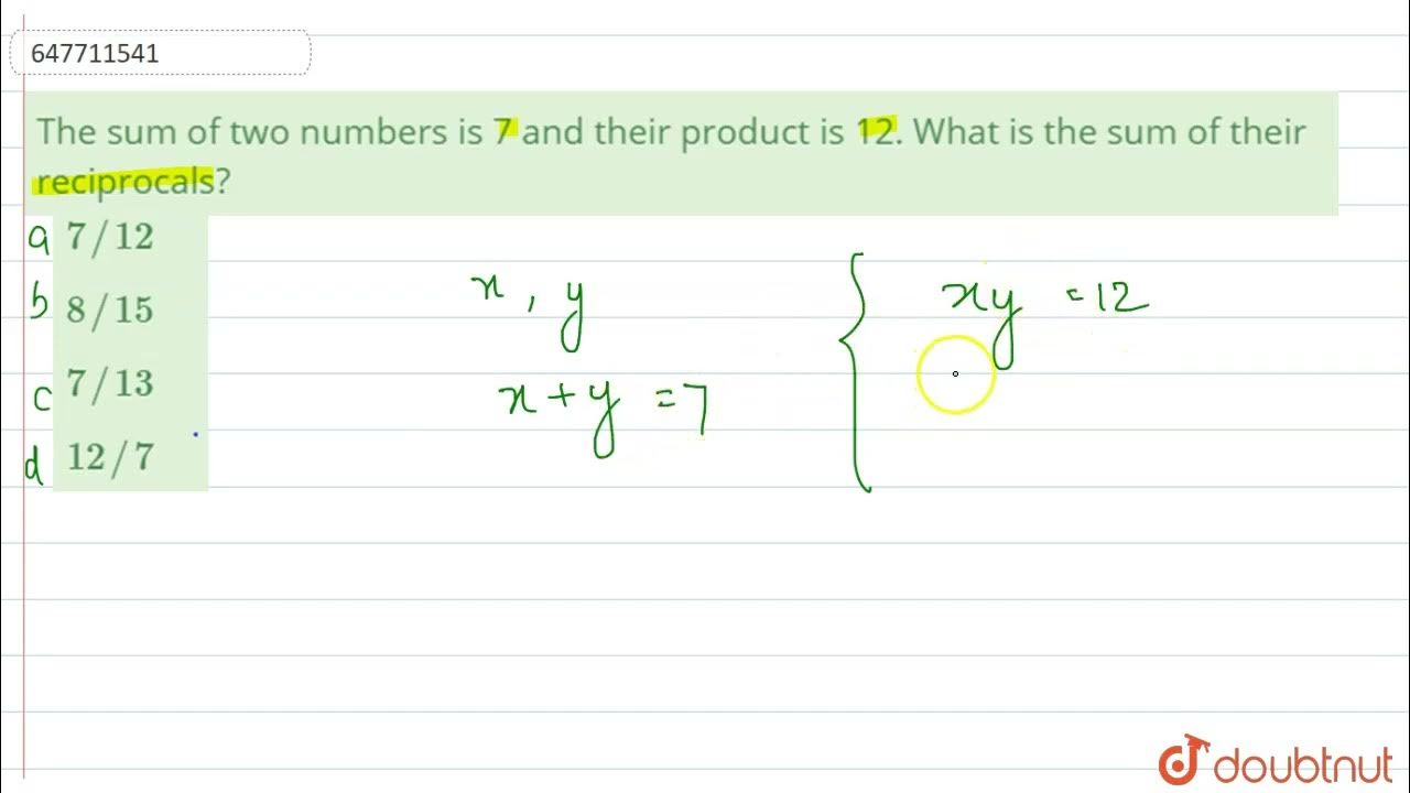 The sum of two numbers is 7 and their product is 12. What is the sum of ...
