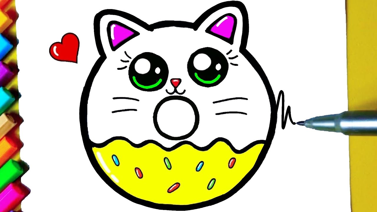 Como desenhar COOKIE CAT fofo KAWAII Donut ❤ Desenhos Kawaii