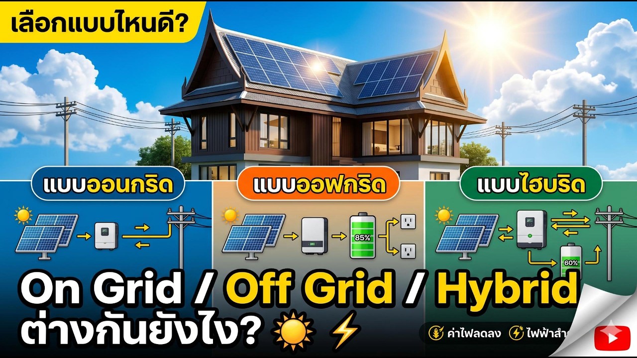 ☀️ ตอนที่ 4 ระบบ On Grid / Off Grid / Hybrid ต่างกันยังไง? - YouTube