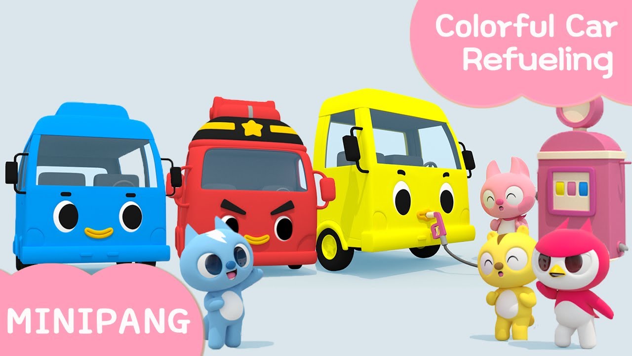 ⁣미니팡 교육동요 | 3D영어동요 | 색깔놀이 | Colorful Car Refueling | Truck | Bus | Taxi | Vehicles