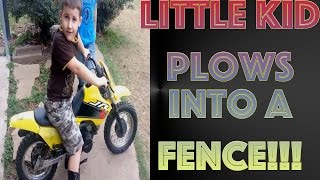 Little Kid Plows Into a Fence With His Dirt Bike