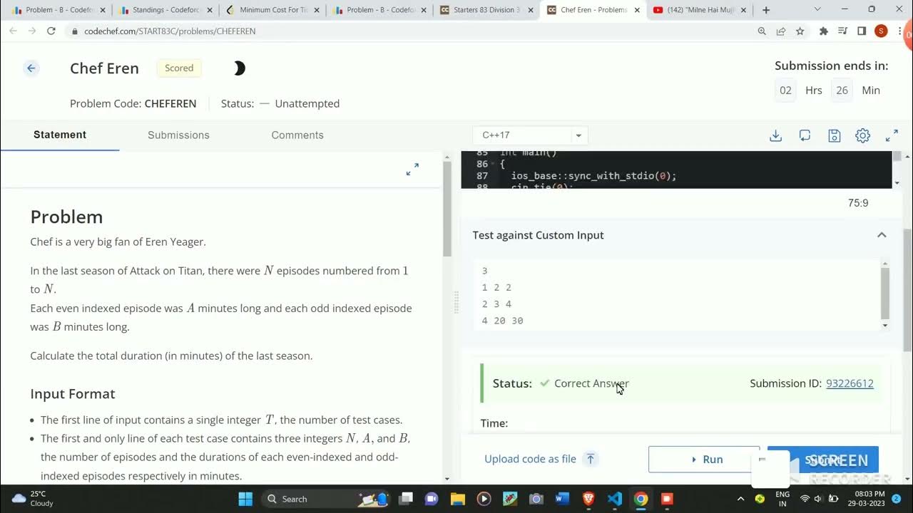 Chef eren codechef solution youtube