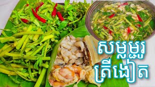 របៀបធ្វើ សម្លម្ជូរត្រីងៀតស្លឹកអំពិល / Khmer Food/Cambodian Dried Fish Sour Soup/Cooking with Sophea