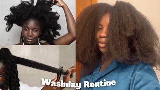 Natural Hair WASHDAY ROUTINE After 1 Month| Detangle, Wash, Protein, Blow Out, Trim| For Hair Growth