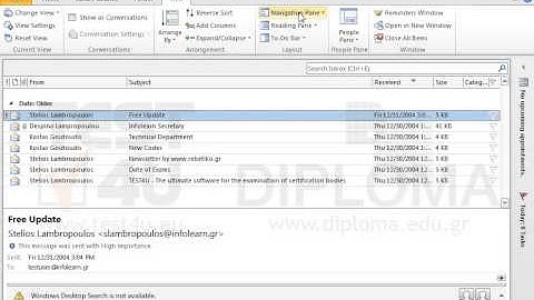 Configure Microsoft Outlook to display the navigation pane.