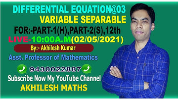 Differential Equation-03@Part-1(H),Part-2(S),12th