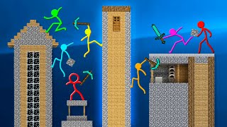 Stickman vs Minecraft ~ TALLEST VILLAGER HOUSE ~ Building Stickman Challenge Animation vs Minecraft