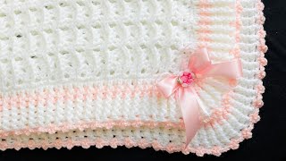 Manta para bebé a crochet paso a paso con punto de conchitas 3D SÚPER FÁCIL PARA PRINCIPIANTES