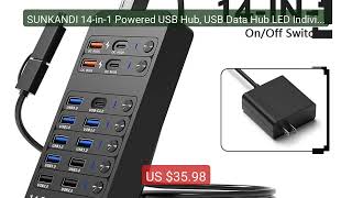SUNKANDI 14-in-1 Powered USB Hub, USB Data Hub LED Individual ... — Best Buy 2026 | Great Quality!