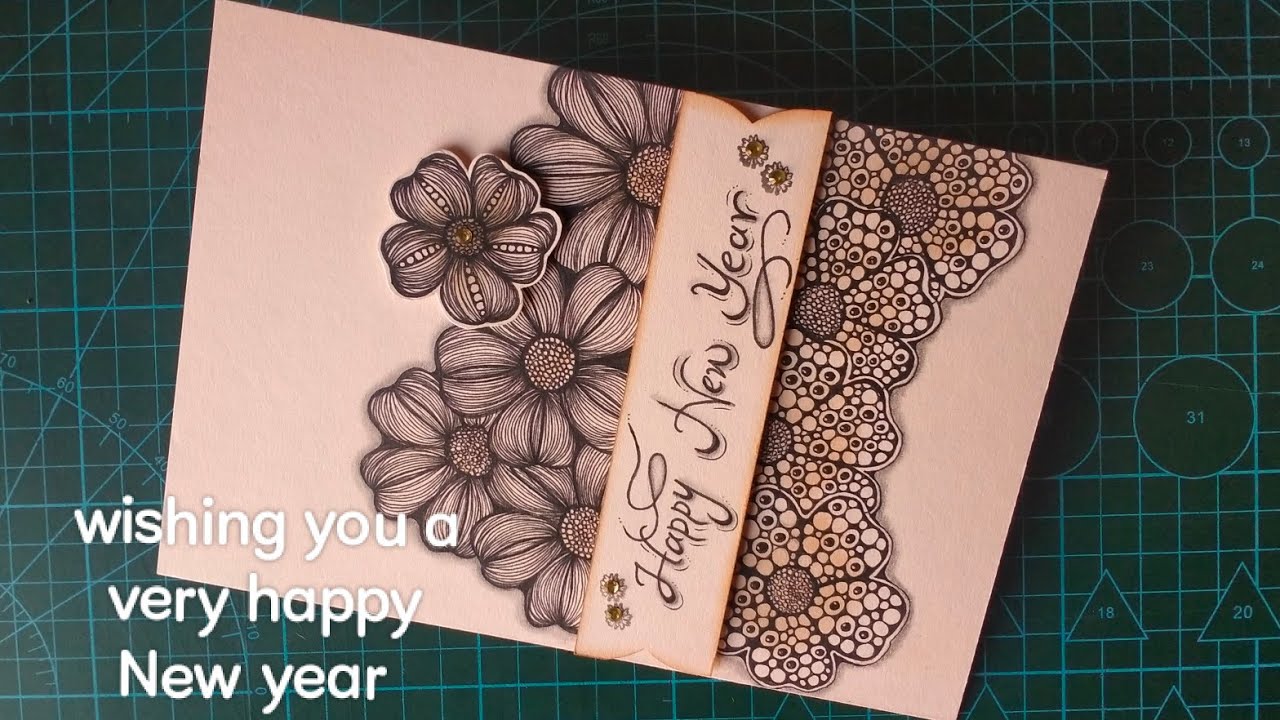 Happy New Year 🎊 card/Tangle Art/ Doodling/ Reyyanscreation 