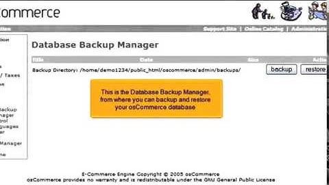 How to backup and restore your database in osCommerce Legend Eye
